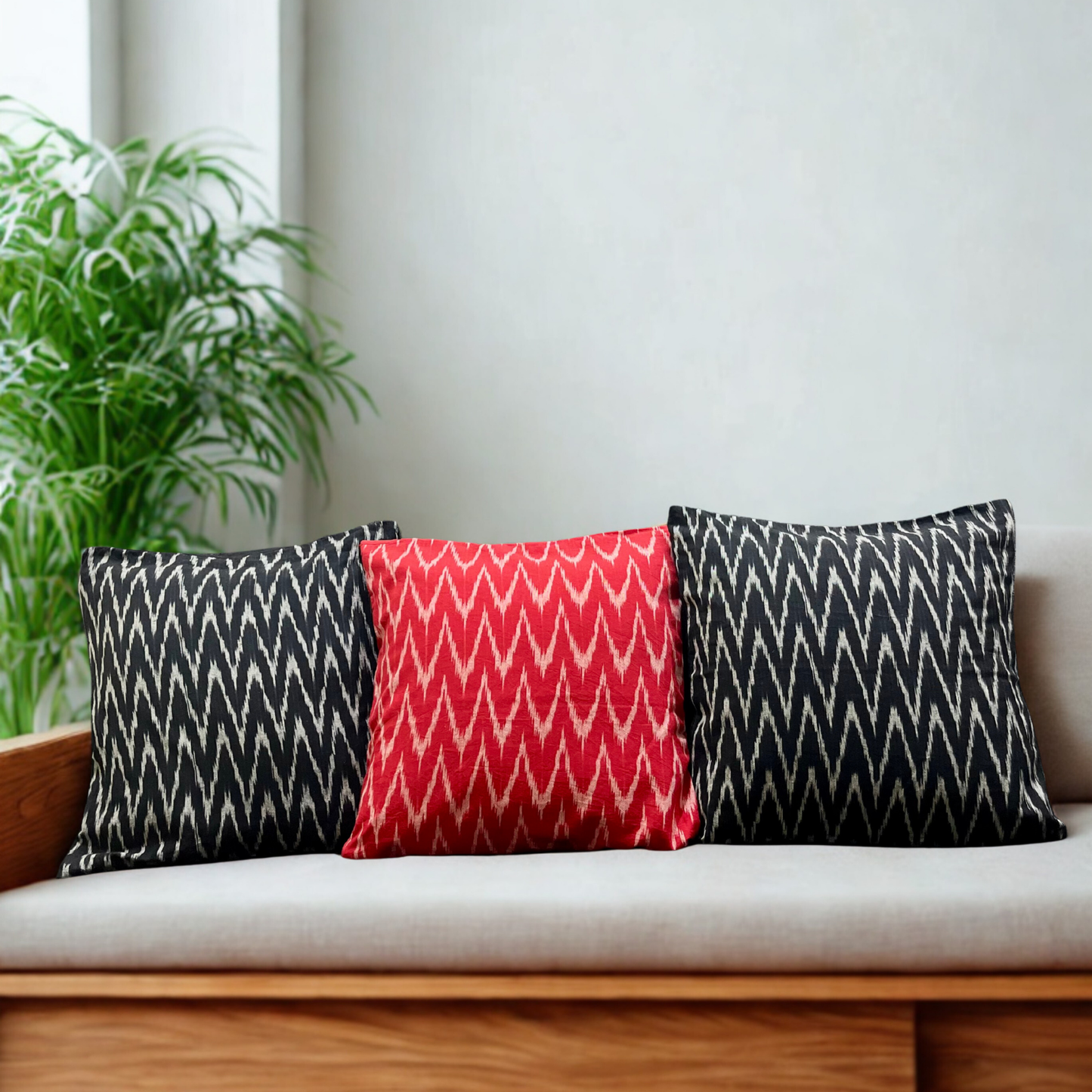 Zag Fusion – Handwoven Ikkat Cushion Set of 3 (16 x 16)"