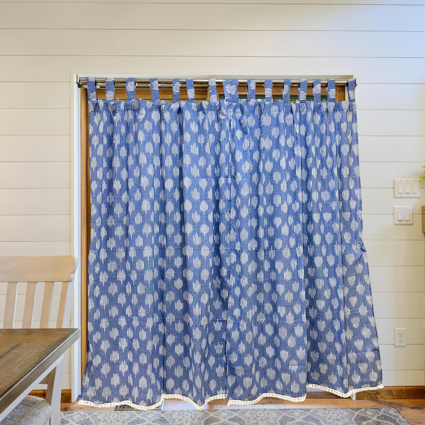 Denim Drift – Tab Loop Ikkat Curtain 100% Handwoven cotton 42" Panel Width