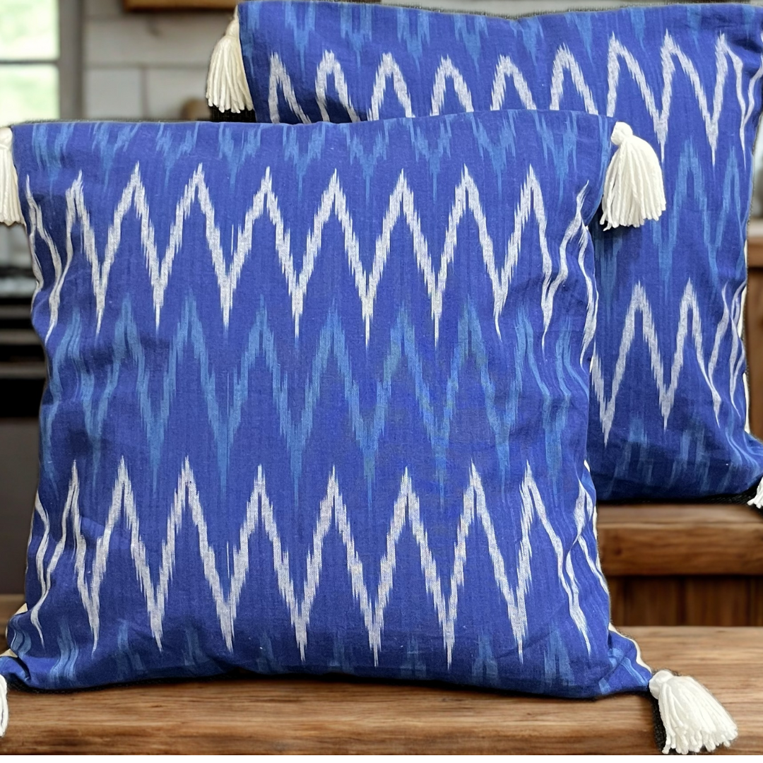 Zigwave Azure – Rhythm in Indigo and White Cushion Cover (16x16)”