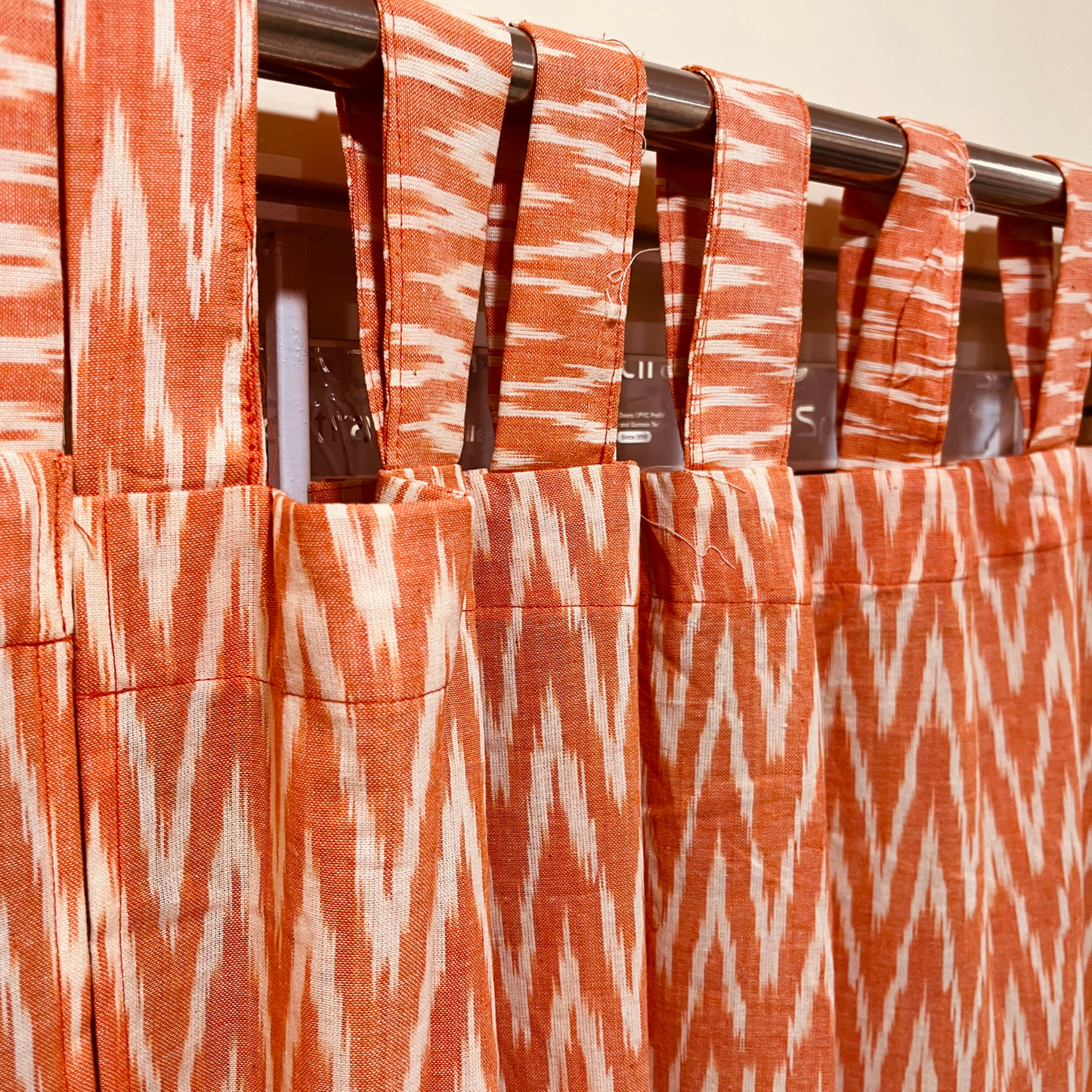 Rhythm Amber – Tab Loop Ikkat Curtain 100% Handwoven cotton 42" Panel Width