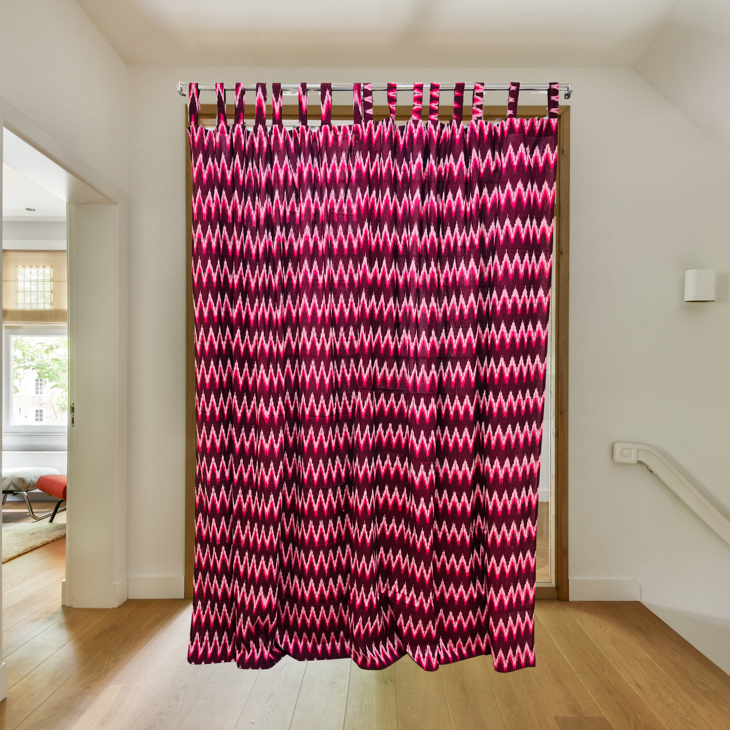 Crimson Pulse – Tab Loop Ikkat Curtain 100% Handwoven cotton 42" Panel Width