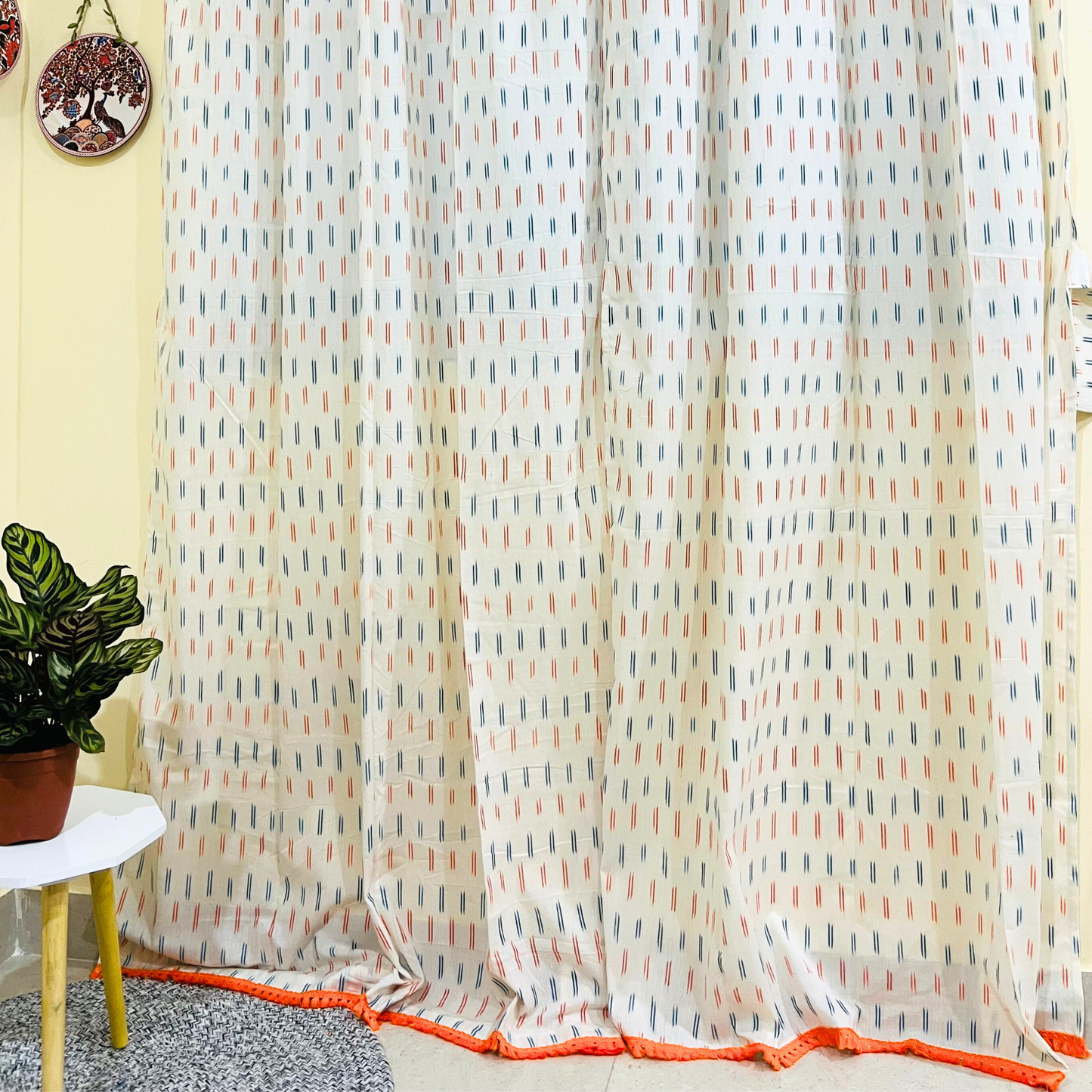 Ivory Drizzle – Tab Loop Ikkat Curtain 100% Handwoven cotton 42" Panel Width
