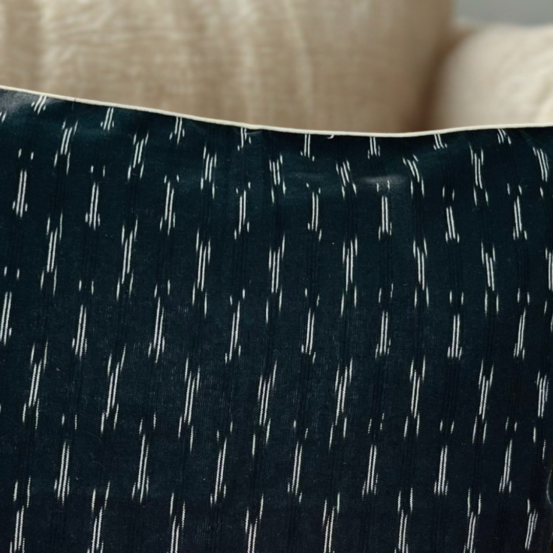 Midnight Threads Cushion Cover With White Piping (16x16)”