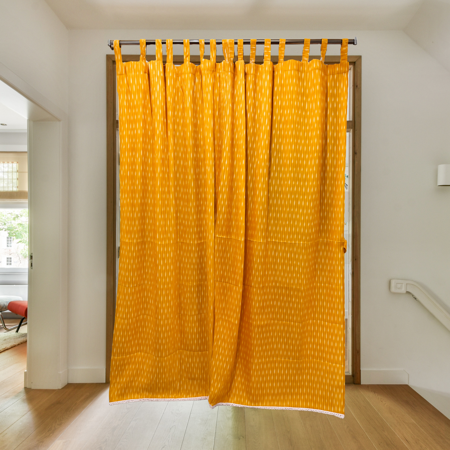 Saffron Sway – Tab Loop Ikkat Curtain 100% Handwoven cotton 42" Panel Width