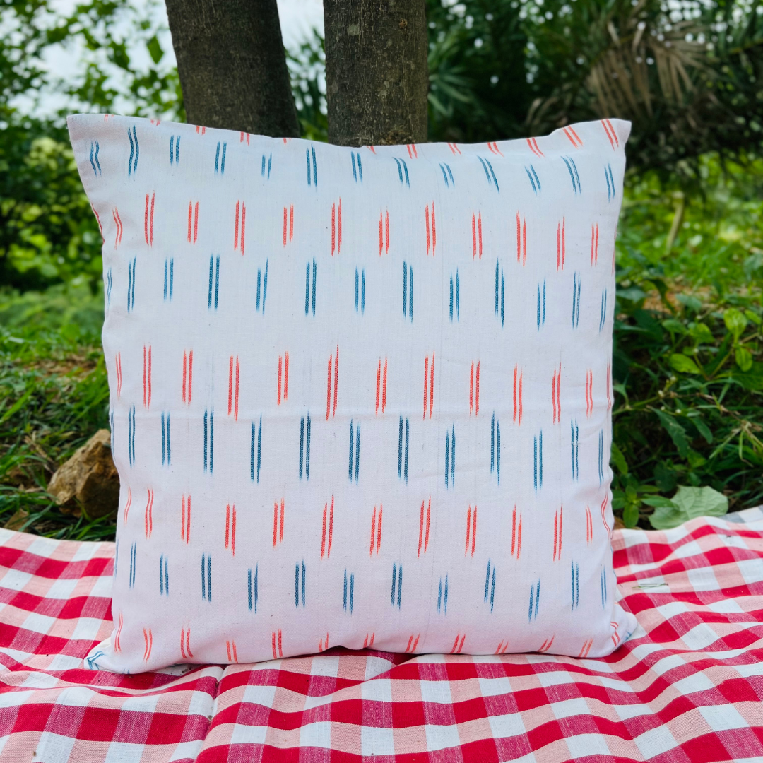 Whisper Strokes – Softness in Coral and Blue Cushion Cover (16x16)”