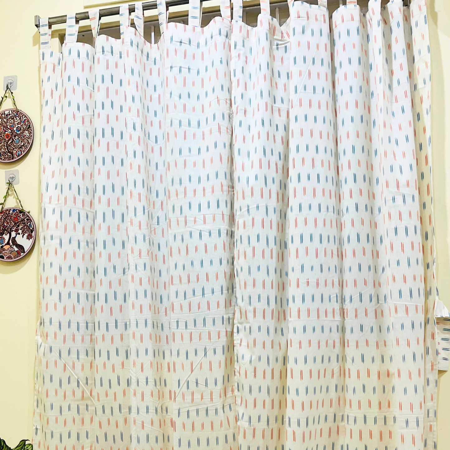 Ivory Drizzle – Tab Loop Ikkat Curtain 100% Handwoven cotton 42" Panel Width
