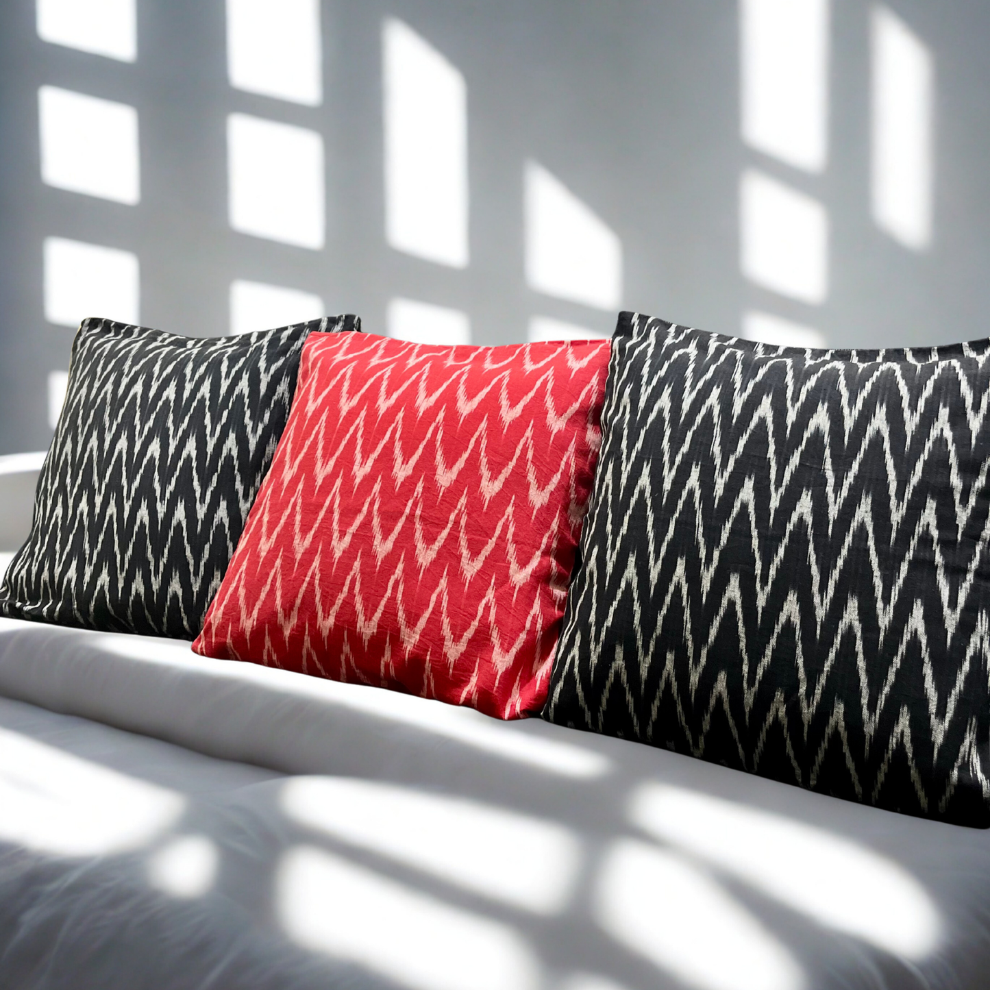 Zag Fusion – Handwoven Ikkat Cushion Set of 3 (16 x 16)"
