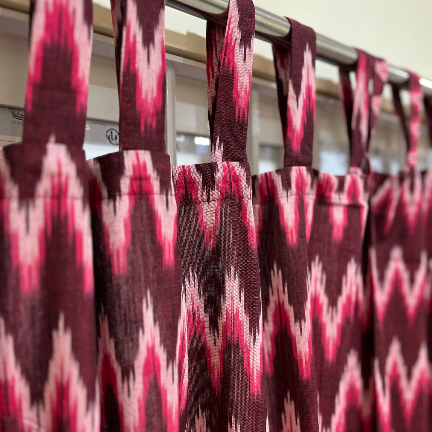 Crimson Pulse – Tab Loop Ikkat Curtain 100% Handwoven cotton 42" Panel Width