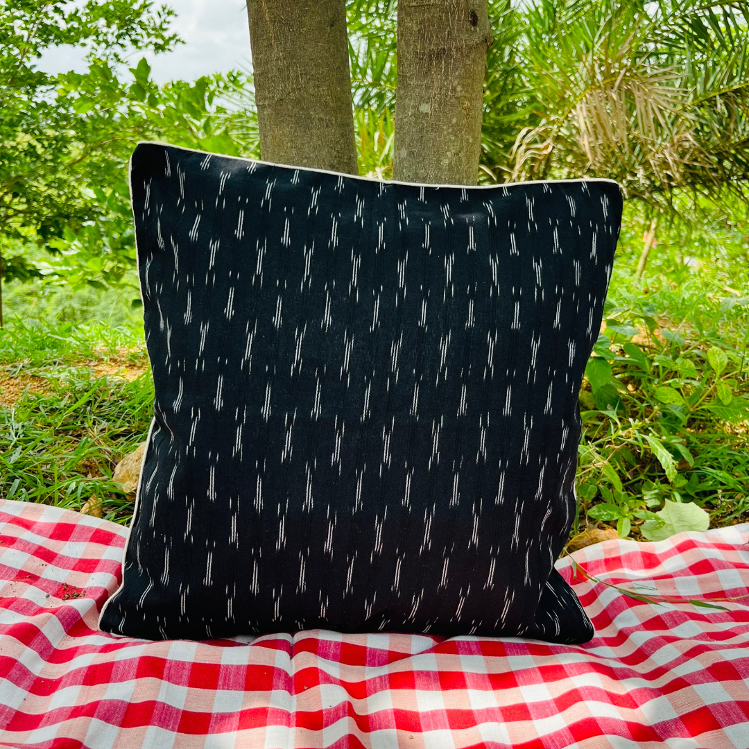 Midnight Threads Cushion Cover With White Piping (16x16)”