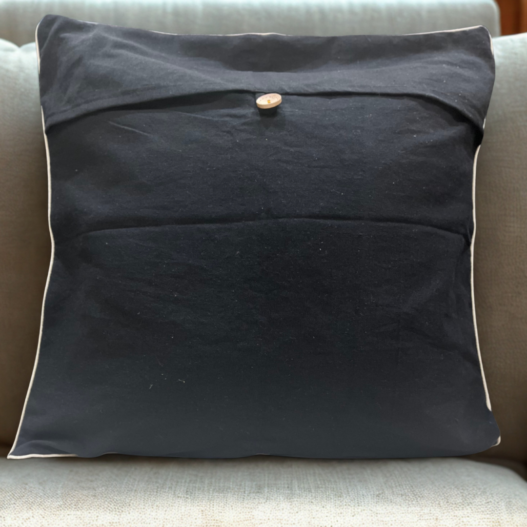 Midnight Threads Cushion Cover With White Piping (16x16)”