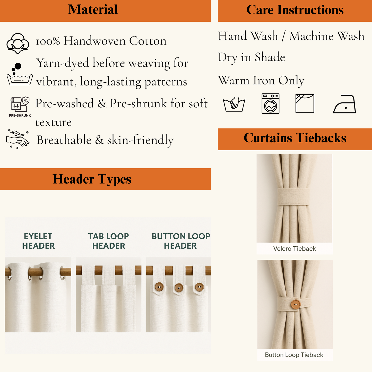 Rhythm Amber – Tab Loop Ikkat Curtain 100% Handwoven cotton 42" Panel Width