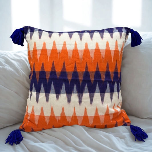 Solar Verse – Rhythms of Dawn, Woven to Shine Cushion Cover with tassels (16x16)”