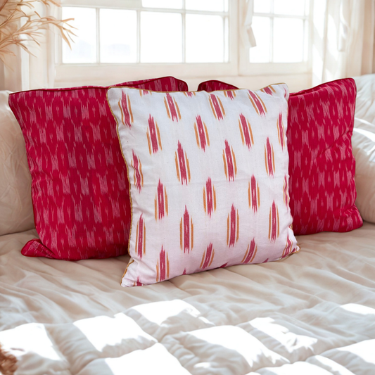 Blush Flame Ember – Handwoven Ikkat Cushion Set of 3 (16 x 16)"