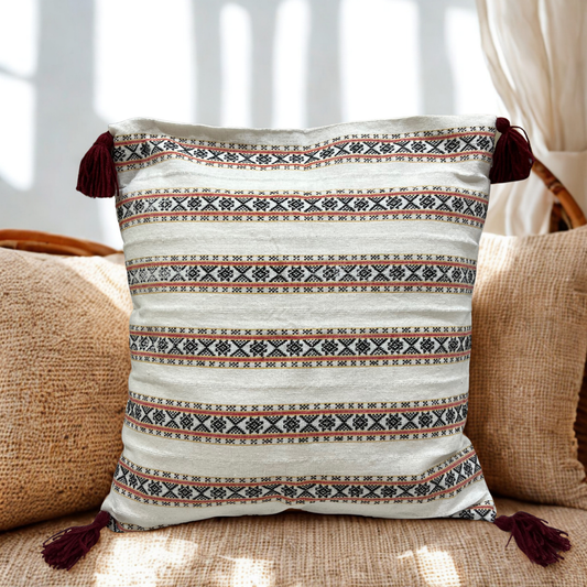 Desert Song – Earth Tones in Harmony Cushion Cover with tassels (16x16)”