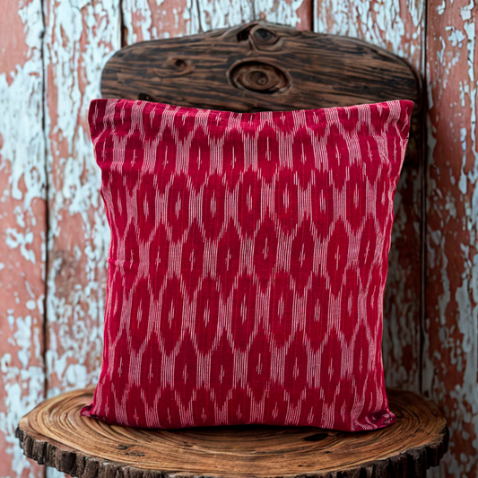 Ruby Rhythm – A Melody Woven in Red Cushion Cover (16x16)”