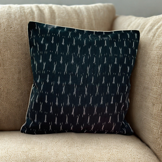 Midnight Threads Cushion Cover With White Piping (16x16)”