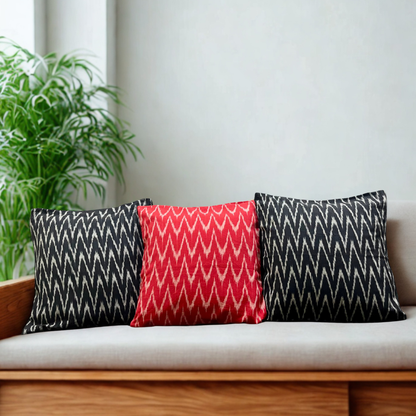 Zag Fusion – Handwoven Ikkat Cushion Set of 3 (16 x 16)"