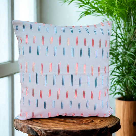 Whisper Strokes – Softness in Coral and Blue Cushion Cover (16x16)”