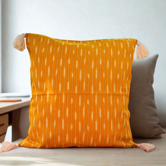 Saffron Glow Cushion Cover with tassels (16x16)”