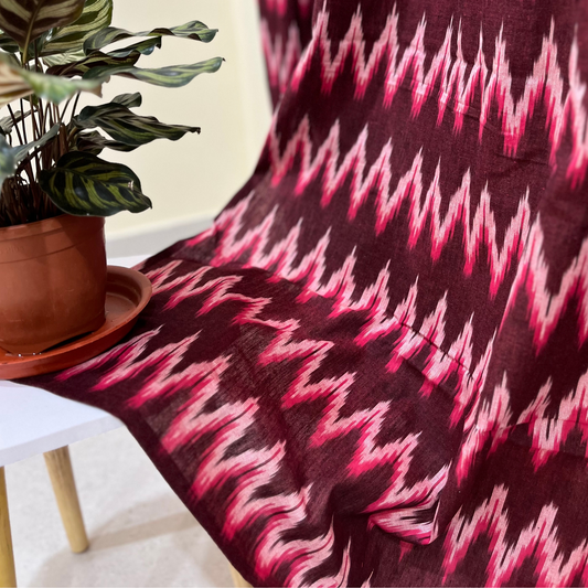 Crimson Pulse – Tab Loop Ikkat Curtain 100% Handwoven cotton 42" Panel Width