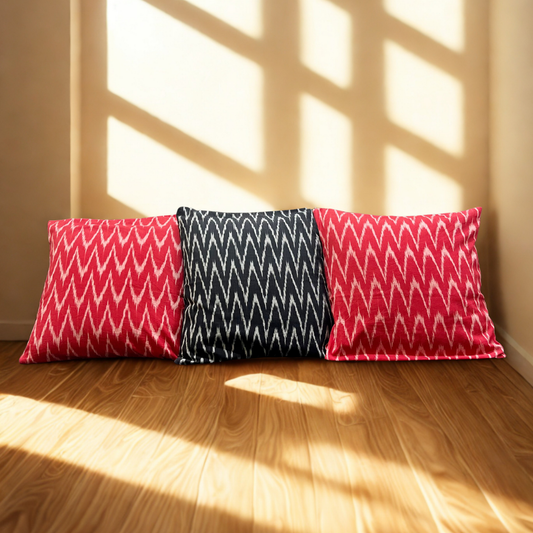 Lava Noir – Handwoven Ikkat Cushion Set of 3 (16 x 16)"