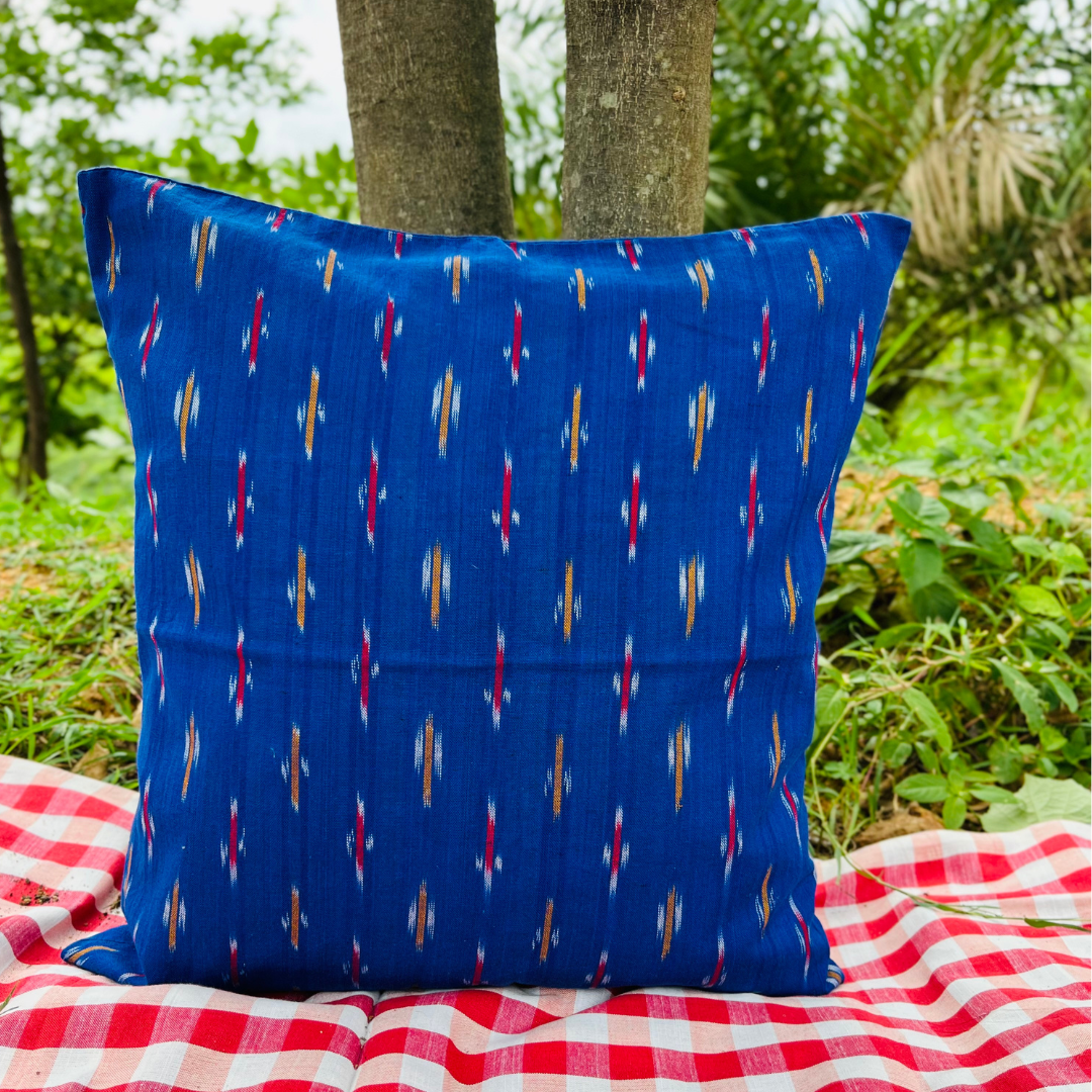 Indigo Ember – Specks of Flame on Blue Cushion Cover (16x16)”