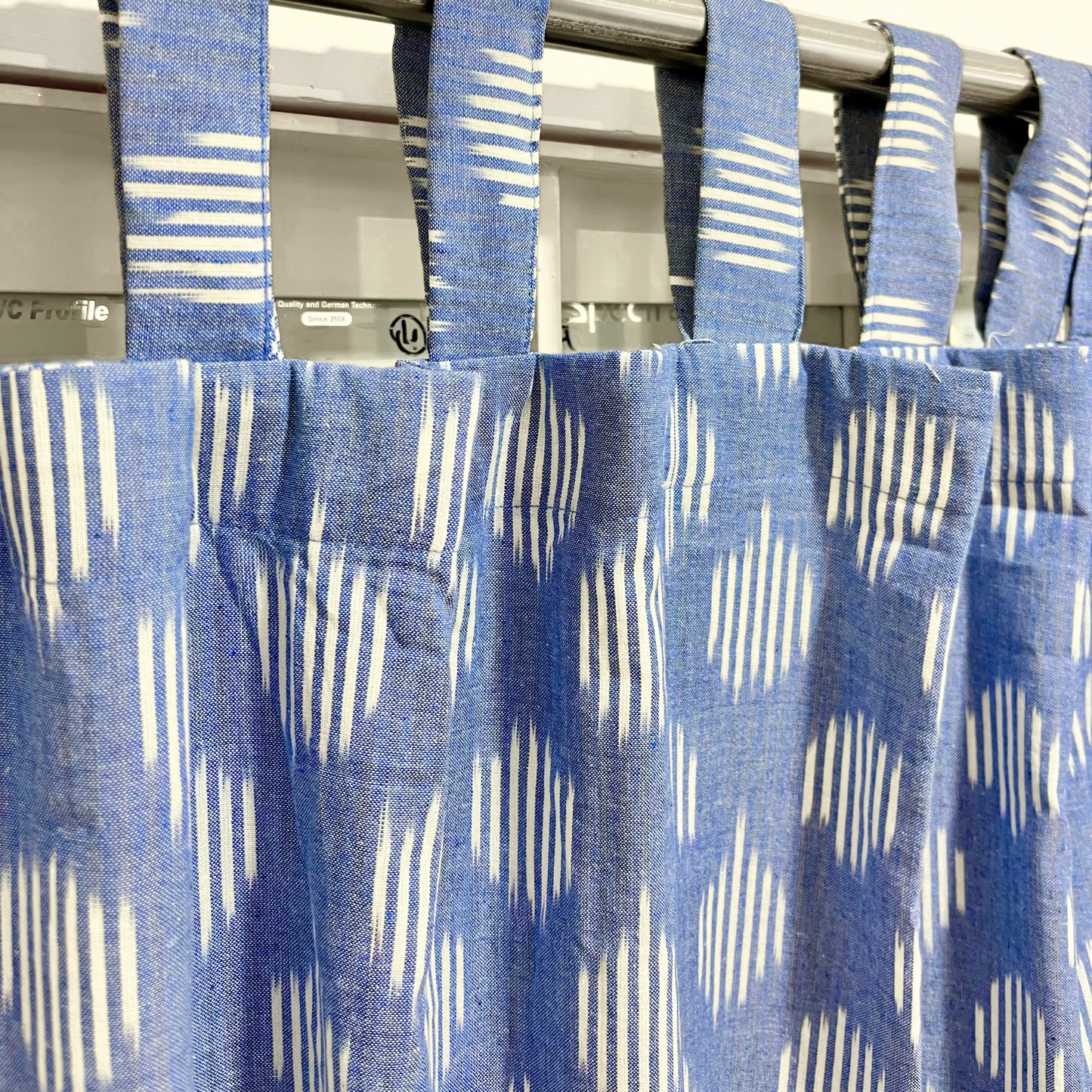 Denim Drift – Tab Loop Ikkat Curtain 100% Handwoven cotton 42" Panel Width
