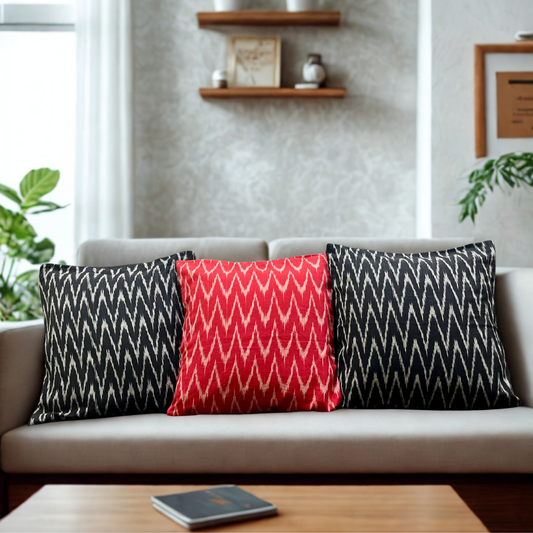 Zag Fusion – Handwoven Ikkat Cushion Set of 3 (16 x 16)"