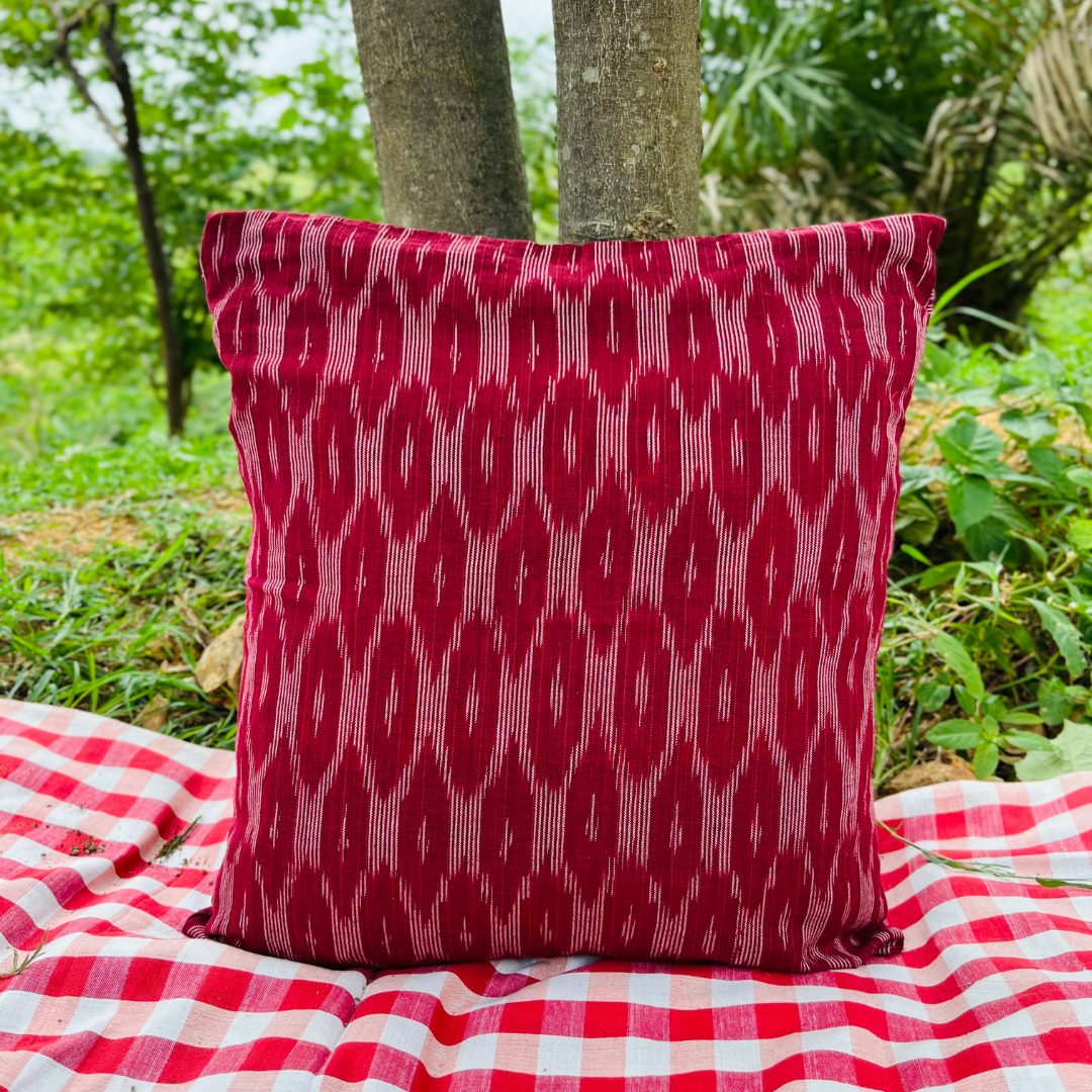 Ruby Rhythm – A Melody Woven in Red Cushion Cover (16x16)”