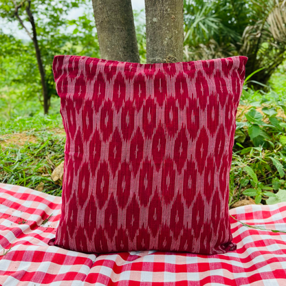 Ruby Rhythm – A Melody Woven in Red Cushion Cover (16x16)”