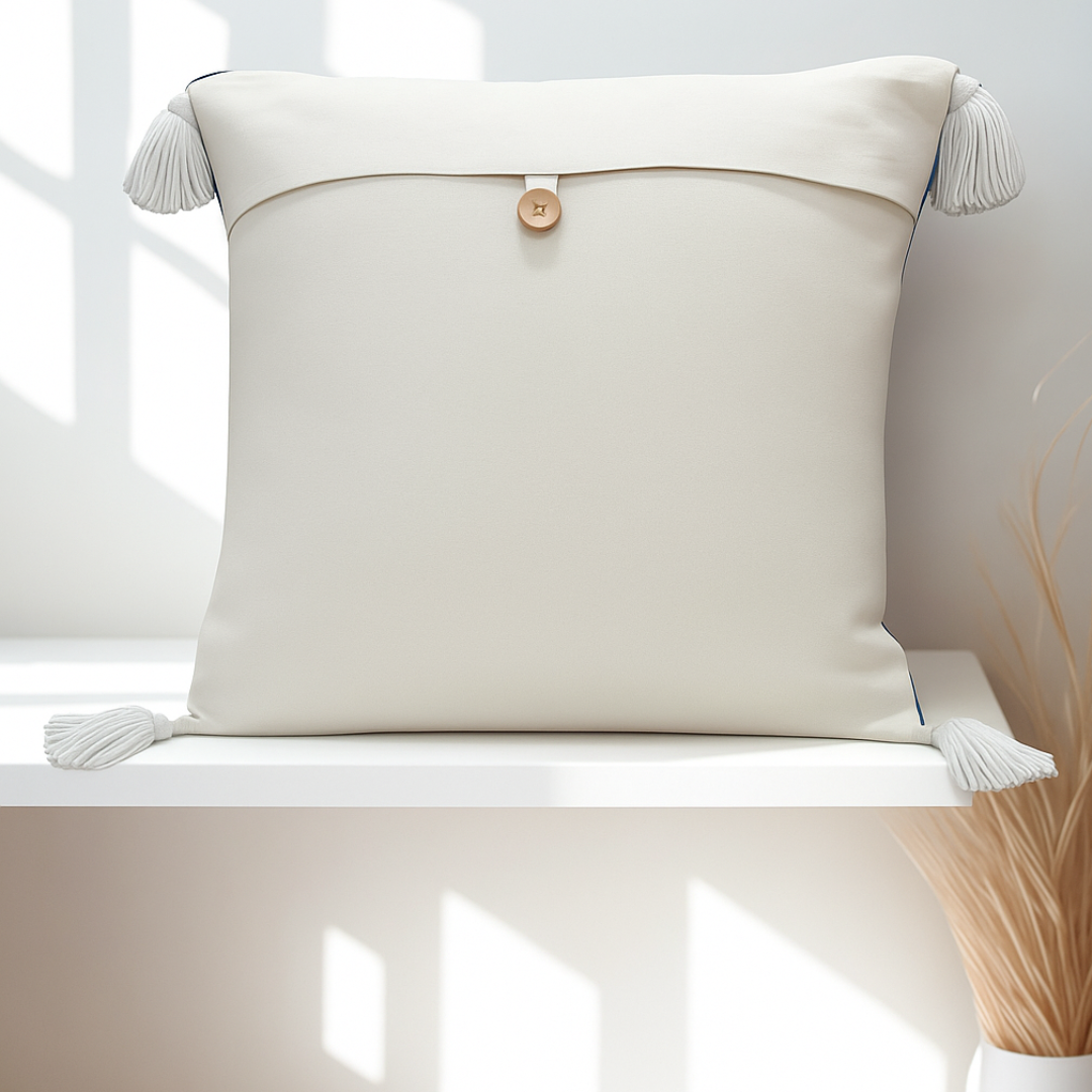 Zigwave Azure – Rhythm in Indigo and White Cushion Cover (16x16)”