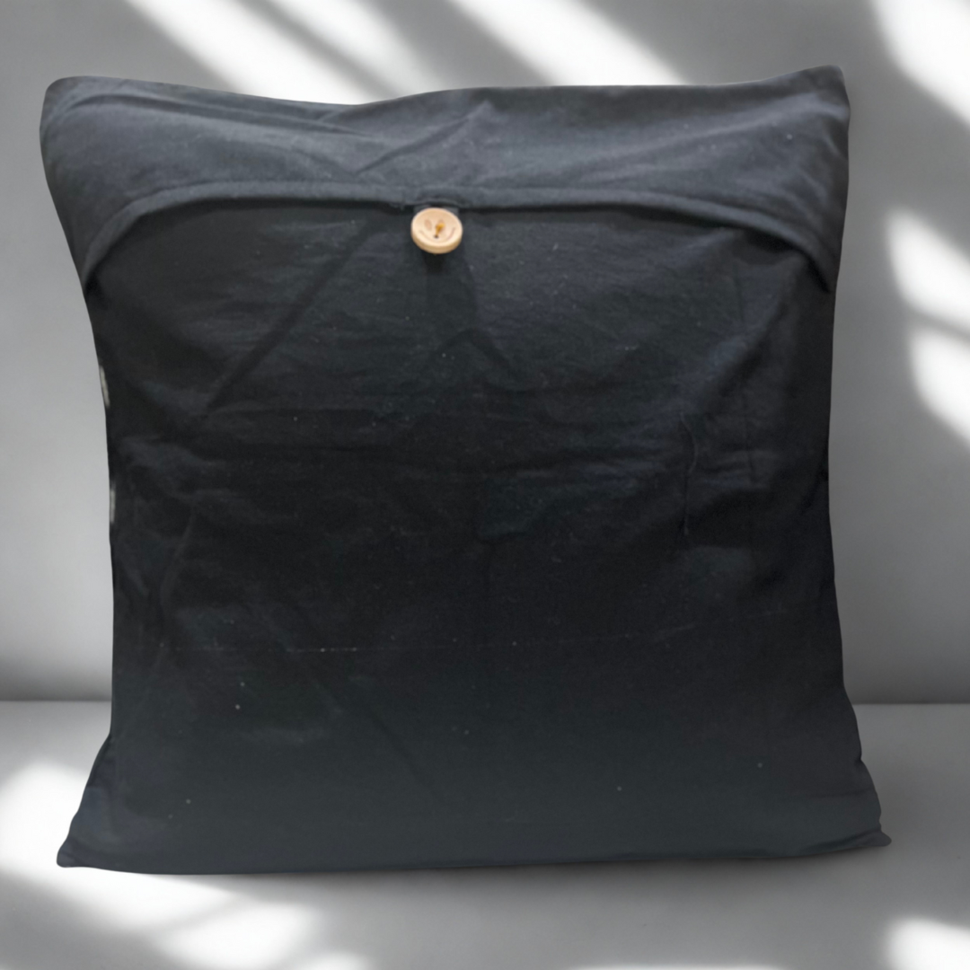 Shadow Raga - Echoes of Darkness, Woven in Rhythm Cushion Cover (16x16)”