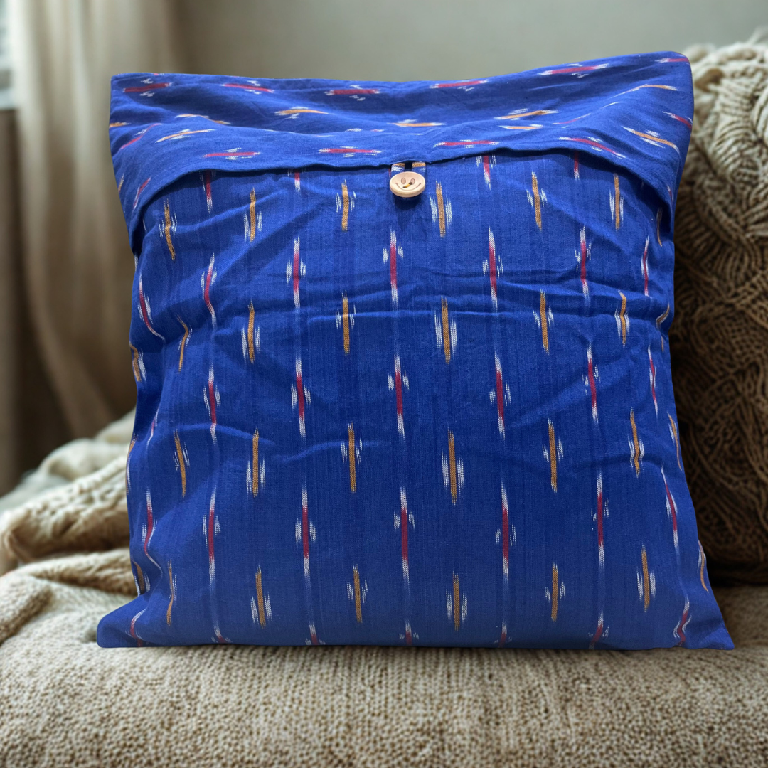 Indigo Ember – Specks of Flame on Blue Cushion Cover (16x16)”