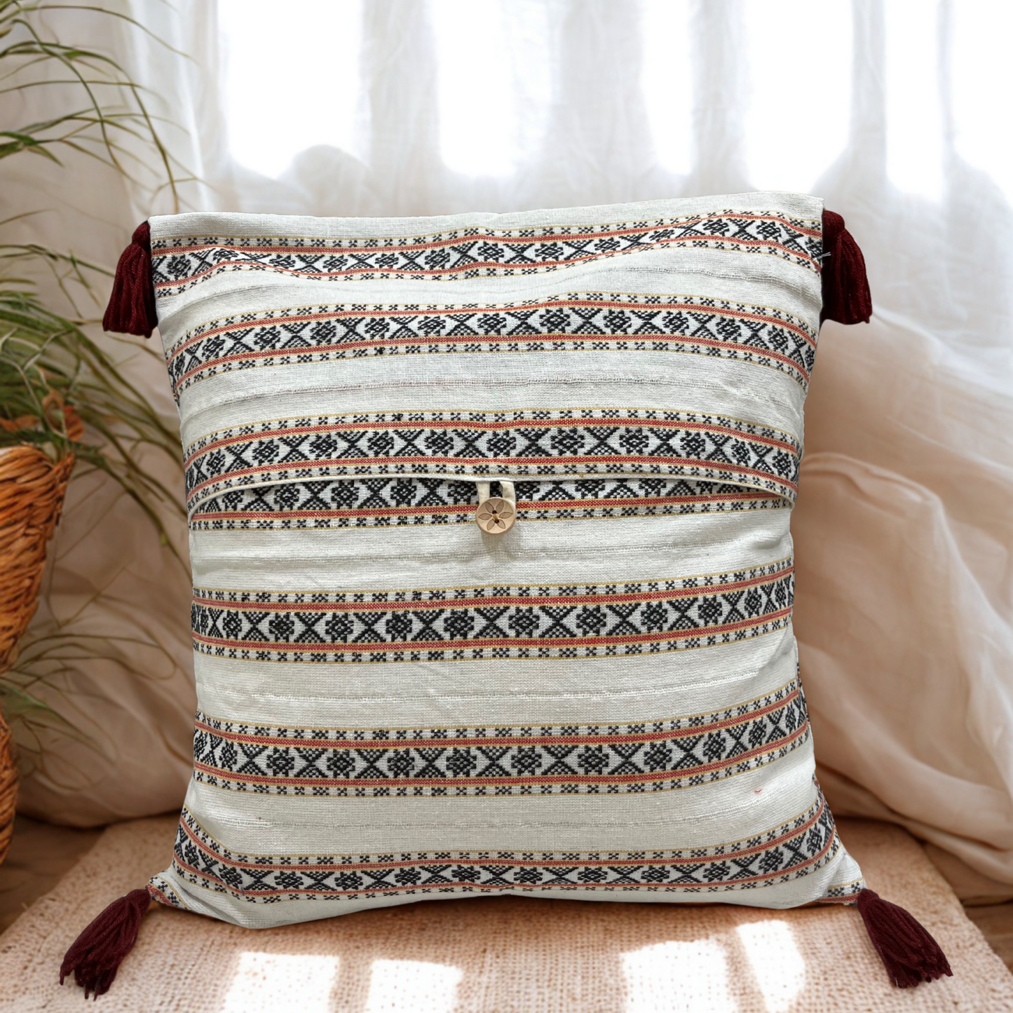 Desert Song – Earth Tones in Harmony Cushion Cover with tassels (16x16)”
