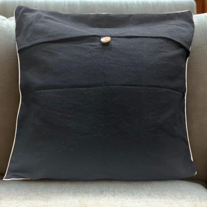 Midnight Threads Cushion Cover With White Piping (16x16)”